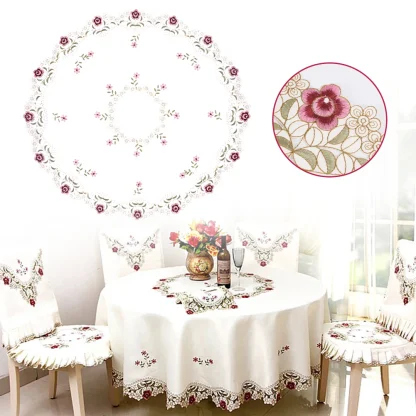 Round Embroidered Rose Table Cloth - Image 2