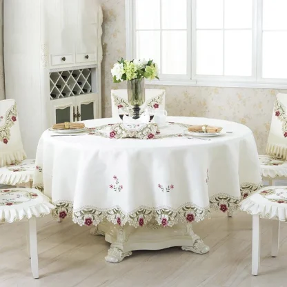 Round Embroidered Rose Table Cloth - Image 5