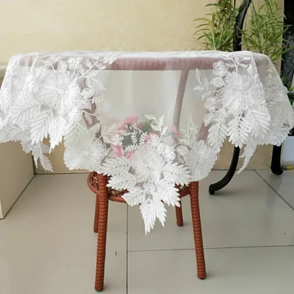 Embroidered Sheer Lace Table Cloth - Image 2