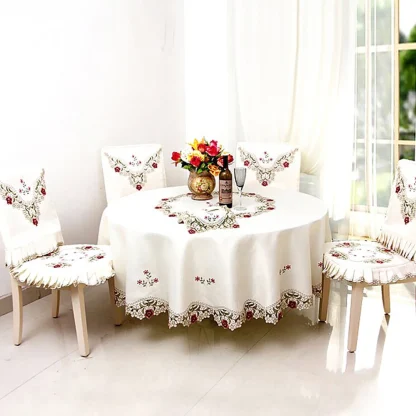 Round Embroidered Rose Table Cloth - Image 3