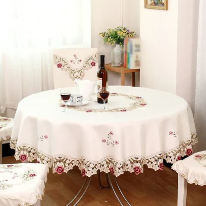 Round Embroidered Rose Table Cloth