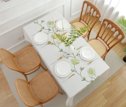 Embroidered Floral Tassel Table Cloth - Image 2