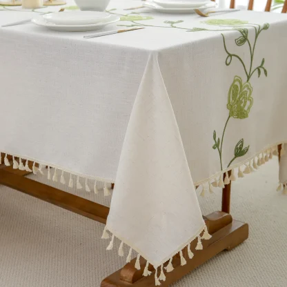 Embroidered Floral Tassel Table Cloth - Image 5
