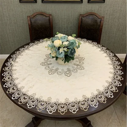 Embroidered Lace Round Table Cloths - Image 4