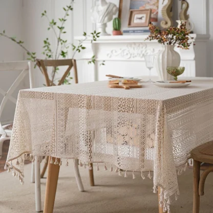 Sheer Lace Tassels Table Cloth
