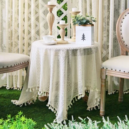 Sheer Lace Tassels Table Cloth - Image 5