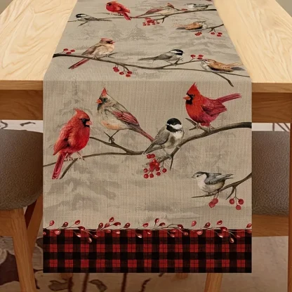 Plaid Printed Birds Table Runners