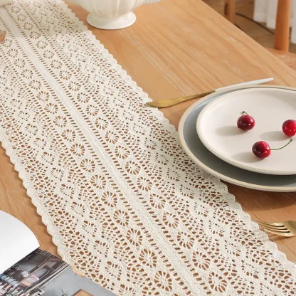 Sheer Lace Tassel Table Runner - Image 4