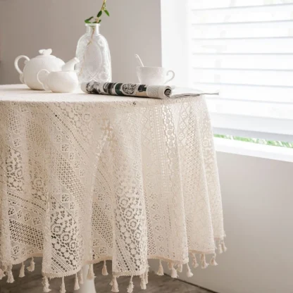 Sheer Lace Tassels Table Cloth - Image 2