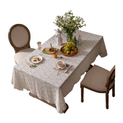Embroidered White Lace Table Cloth - Image 4