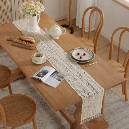 Sheer Lace Tassel Table Runner - Image 5