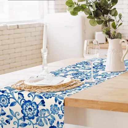 Blue Floral Print Table Runner - Image 3