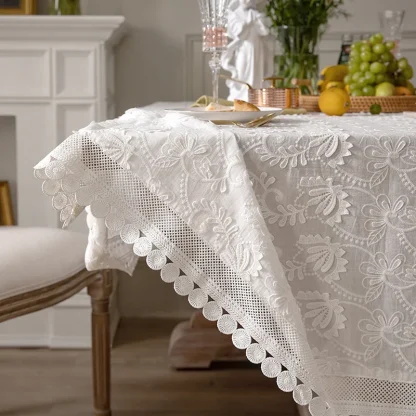 Embroidered White Lace Table Cloth - Image 2