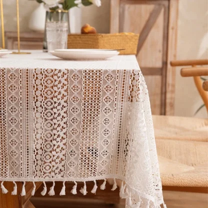 Sheer Lace Tassels Table Cloth - Image 3