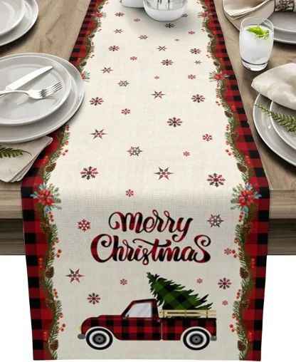 Printed Christmas Plaid Table Runner