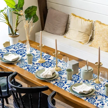 Blue Floral Print Table Runner - Image 4