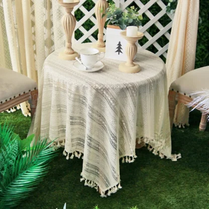 Sheer Lace Tassels Table Cloth - Image 4