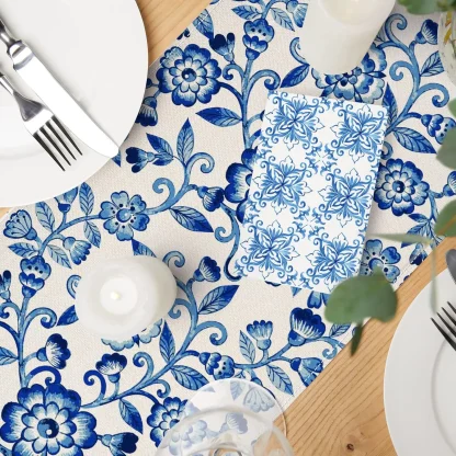 Blue Floral Print Table Runner - Image 5