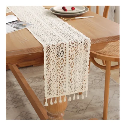 Sheer Lace Tassel Table Runner - Image 3