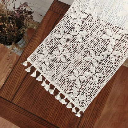 Sheer Lace Tassel Table Runner - Image 7