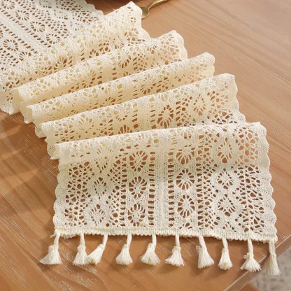 Sheer Lace Tassel Table Runner - Image 2