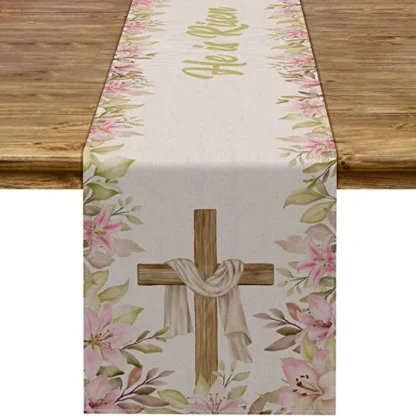 Christian Cross Floral Table Runner