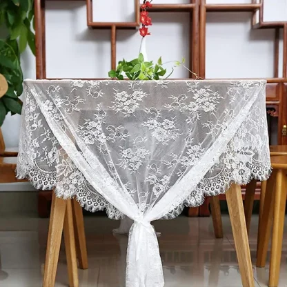 Sheer White Lace Table Cloth - Image 2